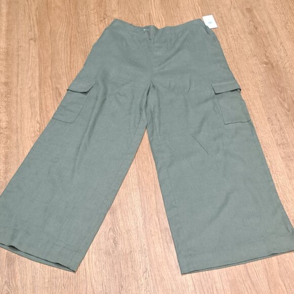 Jessica Simpson Green Wide Leg Cargo Linen Blend Pant NWT Misses Size Small - Picture 1 of 8
